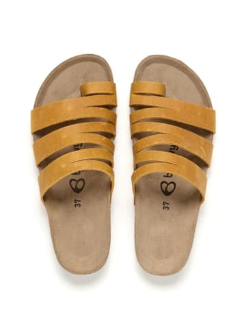 billowy Leren teenslippers geel