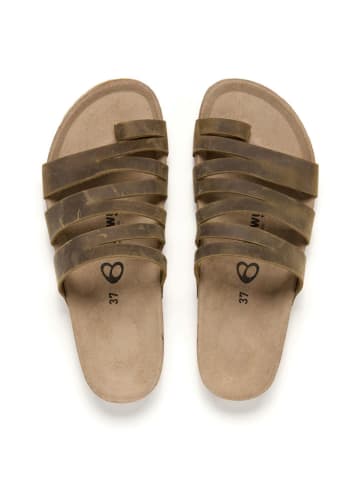 billowy Leder-Zehentrenner in Khaki