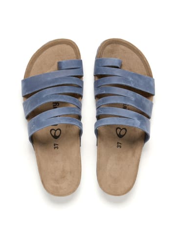 billowy Leder-Zehentrenner in Blau