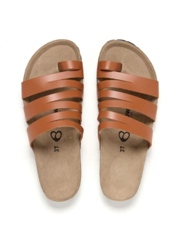 billowy Leren teenslippers lichtbruin