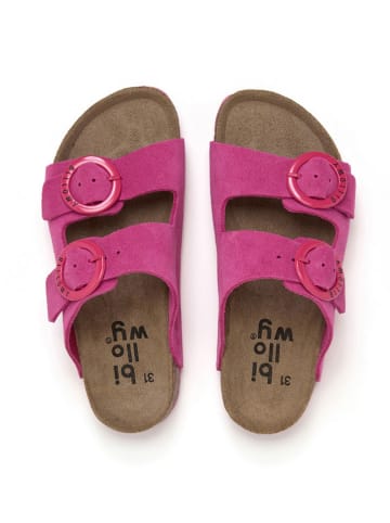 billowy Leder-Pantoletten in Pink