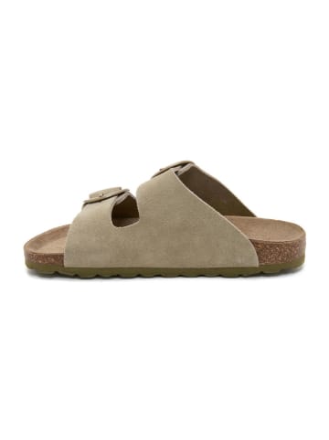 billowy Leder-Pantoletten in Khaki