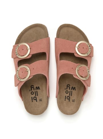 billowy Leder-Pantoletten in Rosa