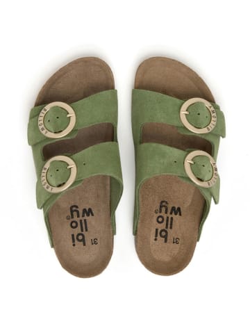 billowy Leder-Pantoletten in Grün