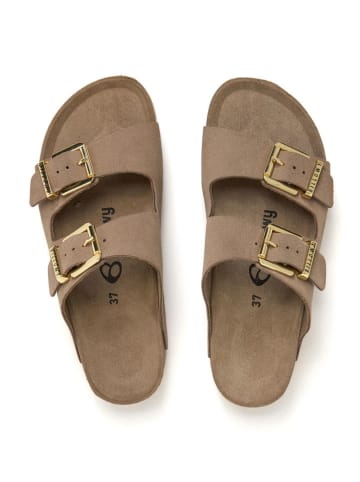 billowy Leder-Pantoletten in Beige