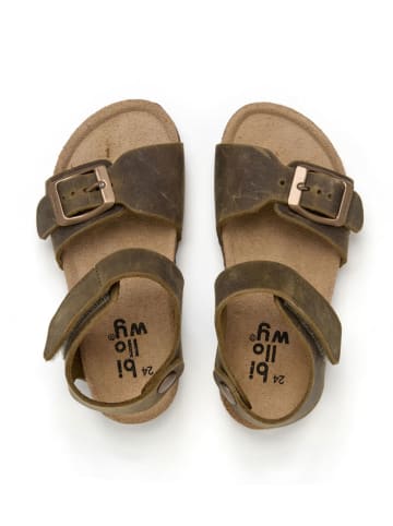 billowy Leren sandalen kaki