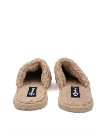 billowy Leren pantoffels beige