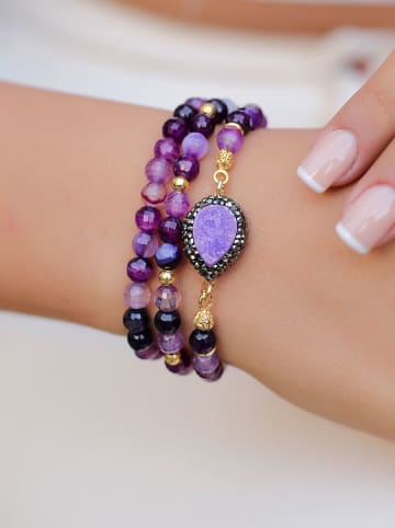 L'Atelier de Gaia Pozłacane bransoletki (3 szt.) z agatami