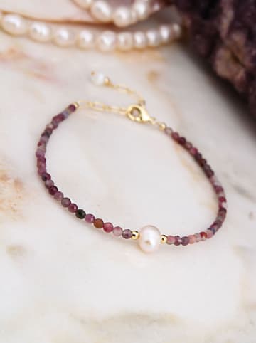 Pierres de Jade Vergold. Armkette mit Perlen und Edelsteinen