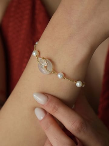 Pierres de Jade Pozłacana bransoletka z cyrkoniami i kwarcem