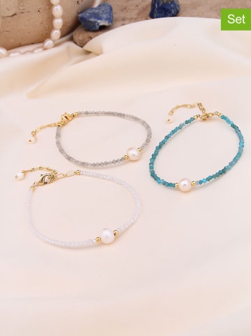 Pierres de Jade 3er-Set: Vergold. Armkette mit Perlen und Kristallen