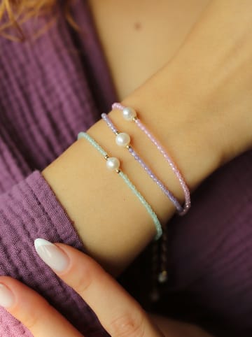 Pierres de Jade Pozłacane bransoletki (3 szt.) z perłami i kryształami