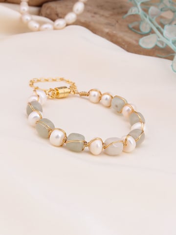 Pierres de Jade Vergold. Armband mit Perlen und Edelsteinen