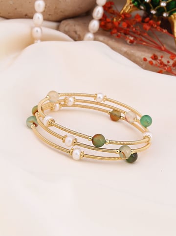 Pierres de Jade Vergulde armband met parels en edelstenen
