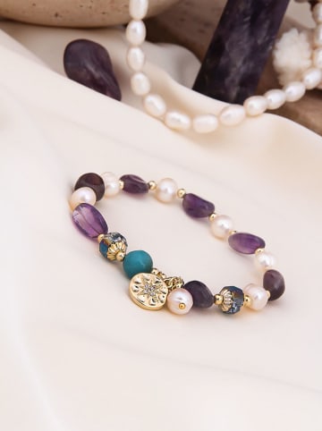 Pierres de Jade Vergold. Armband mit Perlen und Edelsteinen