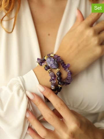 Pierres de Jade Bransoletki (3 szt.) z ametystami
