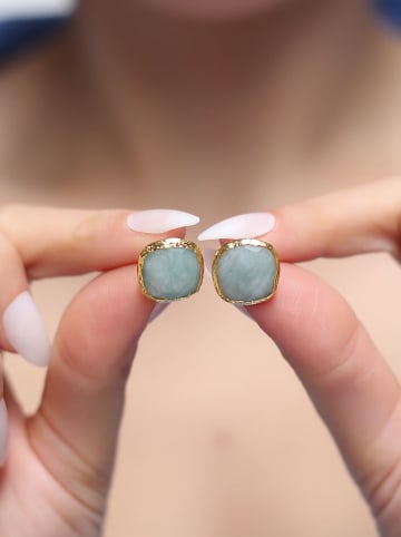 Pierres de Jade Pozłacane kolczyki-wkrętki z amazonitami