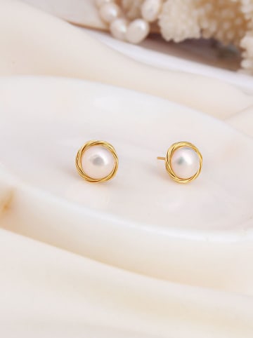 Pierres de Jade Vergulde oorstekers met parels