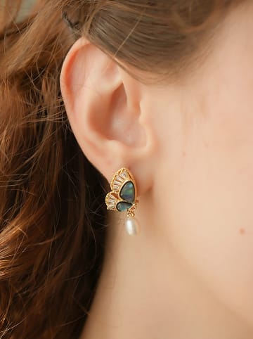Pierres de Jade Pozłacane kolczyki-wkrętki z perłami i labradorytami