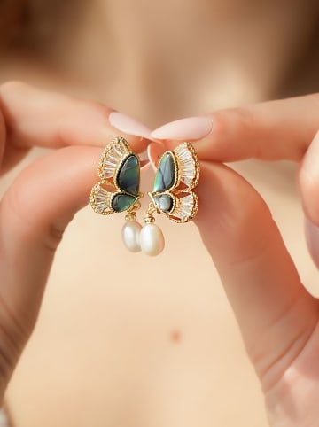 Pierres de Jade Vergulde oorstekers met parels en edelstenen