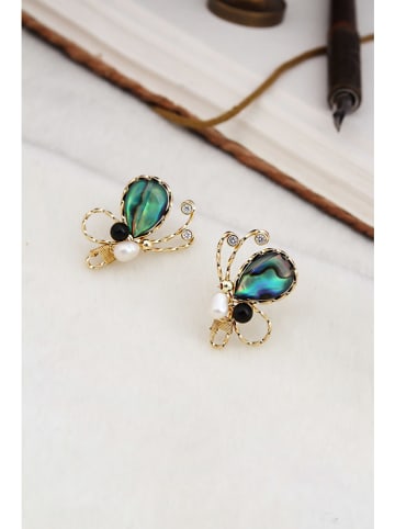 Pierres delicates Pozłacane kolczyki-wkrętki z labradorytami