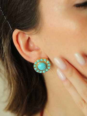 Pierres de Jade Pozłacane kolczyki-wkrętki z turkusami