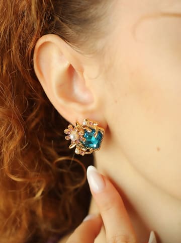 Pierres de Jade Pozłacane kolczyki-wkrętki z perłami i cyrkoniami