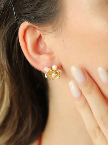 Pierres de Jade Vergulde oorstekers met parels