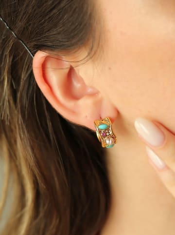 Pierres de Jade Pozłacane kolczyki-wkrętki z cyrkoniami i perłami