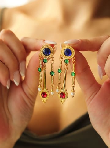 Pierres de Jade Pozłacane kolczyki-wkrętki z cyrkoniami i perłami