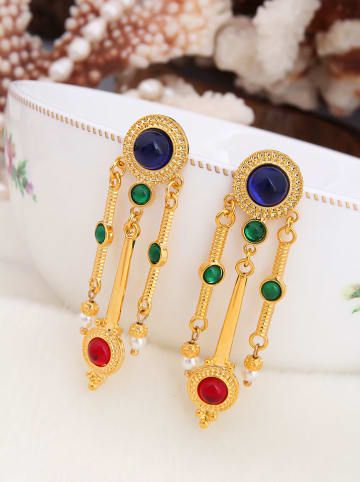 Pierres de Jade Vergulde oorstekers met edelstenen en parels