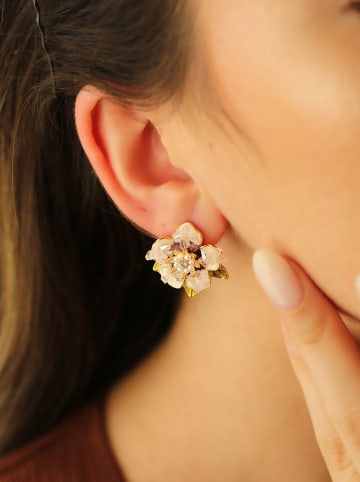 Pierres de Jade Vergulde oorstekers met parels en edelstenen