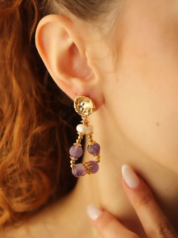 Pierres de Jade Vergulde oorstekers met parels en edelstenen