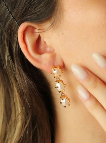 Pierres de Jade Pozłacane kolczyki-wkrętki z perłami