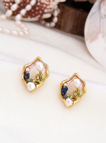 Pierres de Jade Vergulde oorstekers met parels