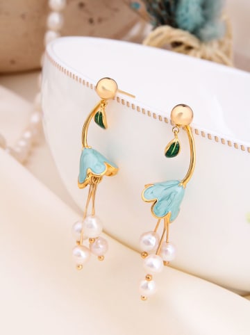 Pierres de Jade Vergulde oorstekers met parels