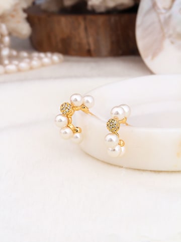 Pierres de Jade Pozłacane kolczyki-półkreole z perłami i cyrkoniami