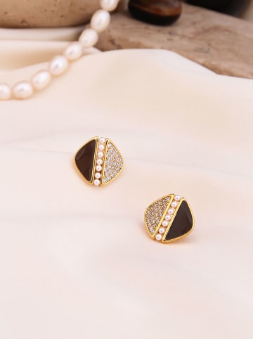 Pierres de Jade Pozłacane kolczyki-wkrętki z perłami i cyrkoniami