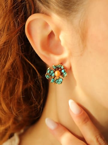 Pierres de Jade Vergulde oorstekers met parels en edelstenen