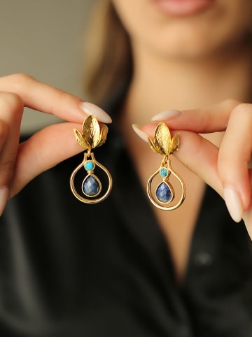 Pierres de Jade Pozłacane kolczyki-wkrętki z turkusem i labradorytem