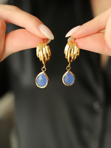 Pierres de Jade Pozłacane kolczyki-wkrętki z akwamarynem