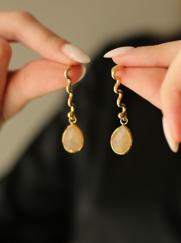 Pierres de Jade Pozłacane kolczyki-wkrętki z kamieniem słonecznym