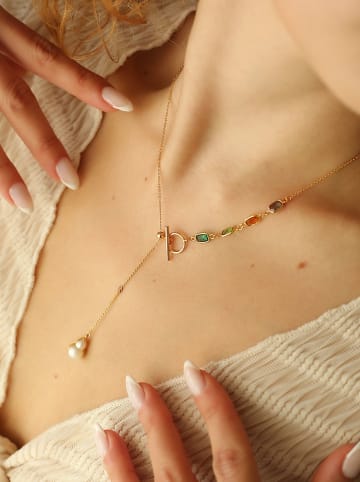 Pierres de Jade Pozłacany naszyjnik z elementami ozdobnymi - dł. 50 cm