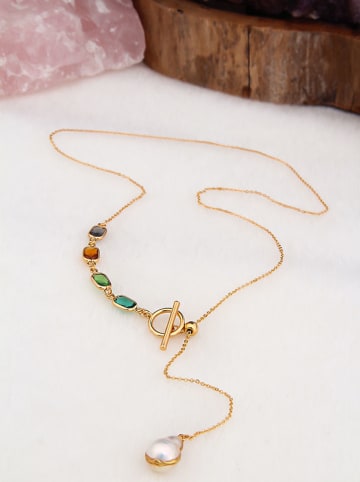 Pierres de Jade Vergold. Halskette mit Schmuckelementen - (L)50 cm