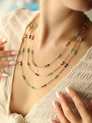 Pierres de Jade Vergold. Halskette mit Schmuckelementen - (L)50 cm