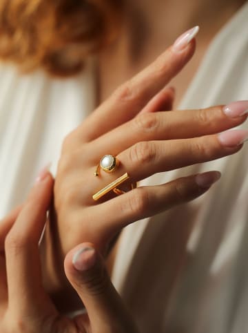 Pierres de Jade Vergulde ring met parel