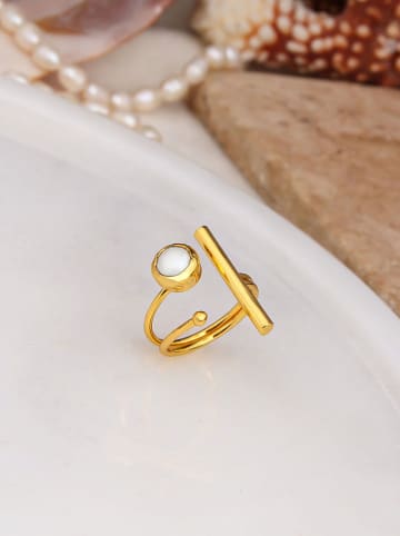 Pierres de Jade Vergulde ring met parel