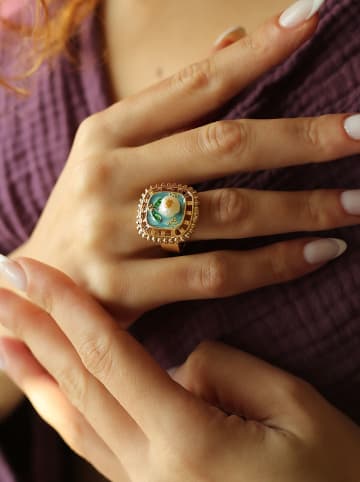 Pierres de Jade Vergulde ring met parel