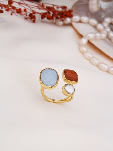 Pierres de Jade Vergulde ring met parel en edelstenen