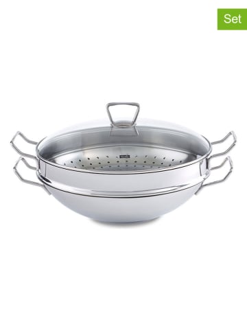 Fissler 3tlg. Set: Edelstahl-Wok "Nanjing"